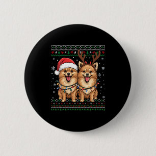 Womens Ugly Meranian Dog Xmas Santa Matching Chris 2 Inch Round Button