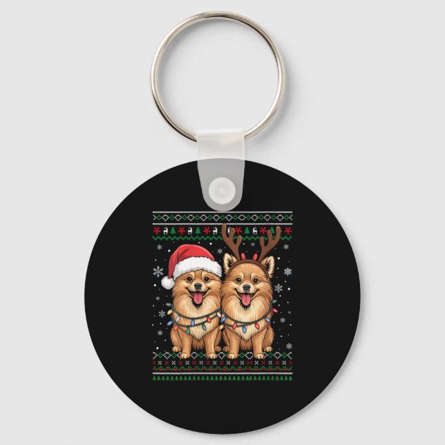 Womens Ugly Meranian Dog Xmas Santa Matching Chris Keychain (Front)