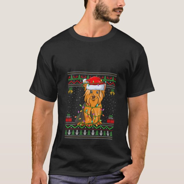 Womens Ugly Sweater Style Santa Yorkshire Terrier  (Front)