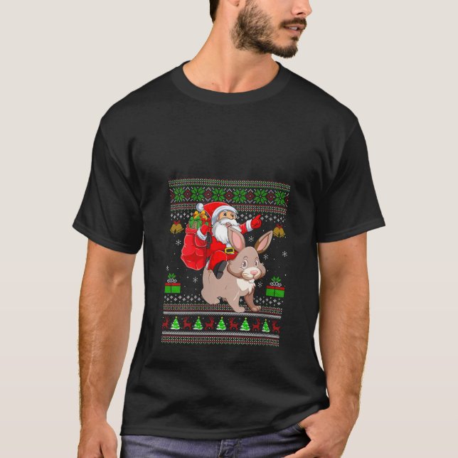 Womens Ugly Xmas Sweater Funny Santa Riding Bunny  (Front)