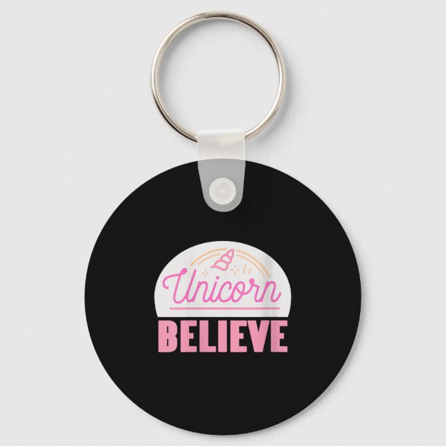 Womens Unicorn Believe Sitive Magic Fantasy Rainbo Keychain (Front)