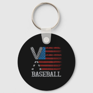 Womens Usa Flag Baseball Crossed Bats Baseball Pla Keychain