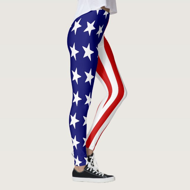 Women's USA Patriotic Leggings, American Flag Leggings (Right)