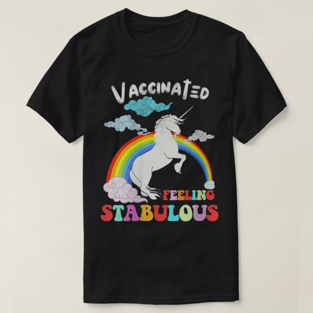 Womens Vaccinated Unicorn Feel Stabulous Rainbow V T-Shirt (Design Front)