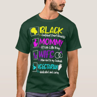 Womens Vegetarian Mothers Day Cute Vegan Black Mom T-Shirt