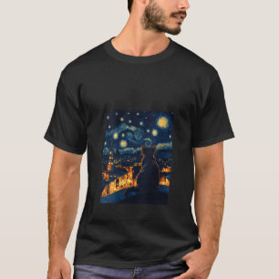 Womens Vincent van Gogh Black Cat Starry Night Aes T-Shirt