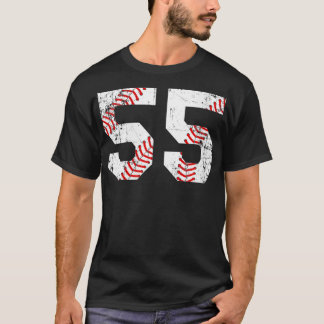 Womens Vintage Baseball 55 Jersey Number VNeck T-Shirt
