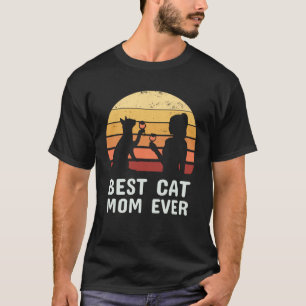Womens Vintage Cat And Wine Best Cat Mom Ever T-Shirt