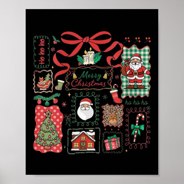 Womens Vintage Christmas Icons Merry Christmas Coq Poster (Front)