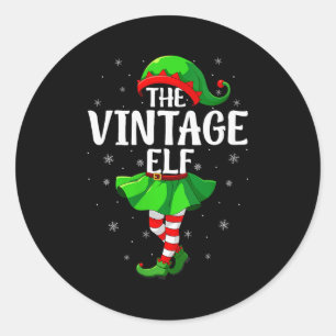 Womens Vintage Elf Christmas Girls Women Elf Squad Classic Round Sticker