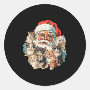 Womens Vintage Funny Santa Claus And Kittens Cats  Classic Round Sticker