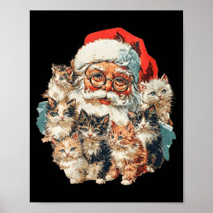 Womens Vintage Funny Santa Claus And Kittens Cats  Poster