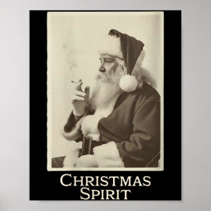Womens Vintage Funny Smoking Santa Claus Christmas Poster