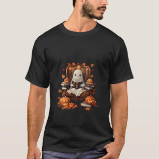 Womens Vintage Ghost Book Reading Pumpkin Gothic H T-Shirt