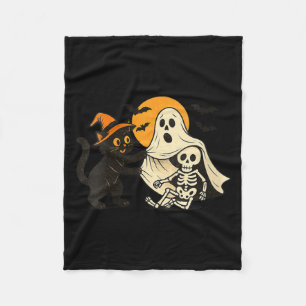 Womens Vintage Halloween Black Cat Revealing Fleece Blanket