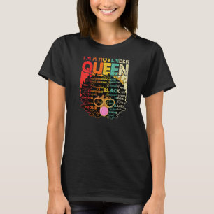 Womens Vintage Melanin Afro November Queen Black H T-Shirt