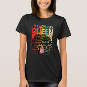 Womens Vintage Melanin Afro November Queen Black H T-Shirt