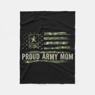 Womens Vintage Proud Army Mom Camo American Flag V Fleece Blanket
