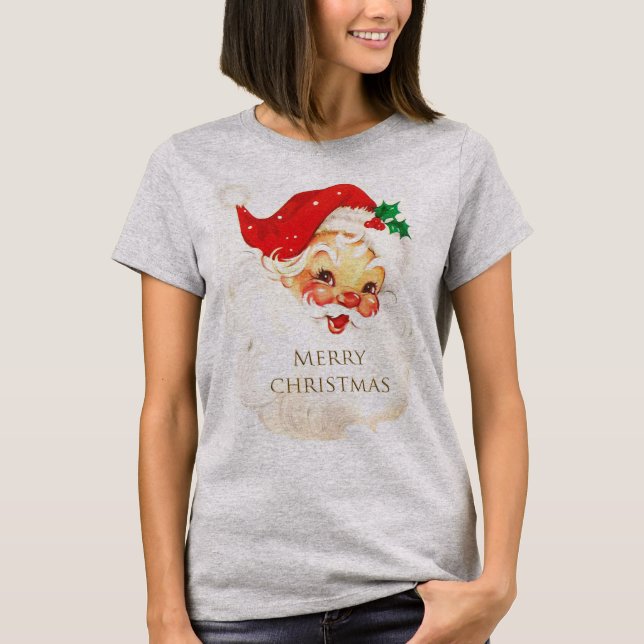 Women's Vintage Retro Santa Merry Christmas Tee  (Front)