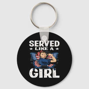 Womens Vintage Served Like A Girl Female Veterans  Keychain