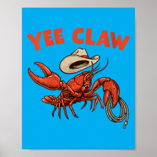 Womens Vintage Yee Claw Western Cowboy Lobster Poster