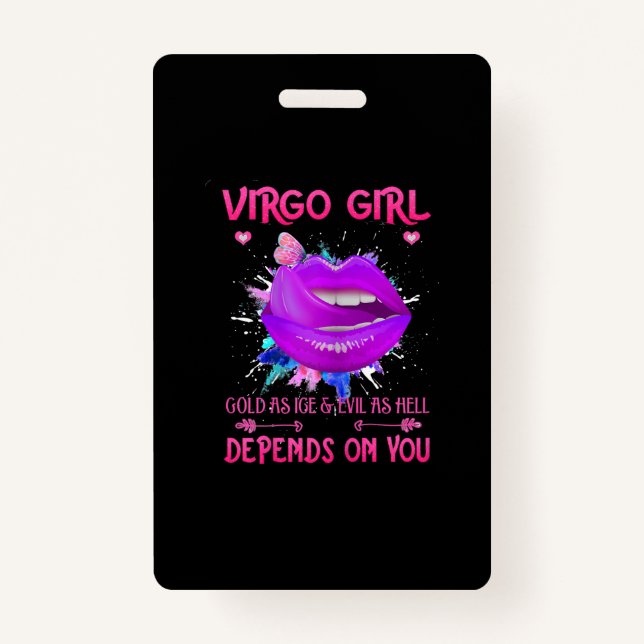 Womens Virgo Girl September Lips Queen Birthday Badge (Front)