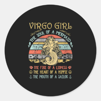 Womens Virgo Girl The Soul Of A Mermaid Vintage Classic Round Sticker