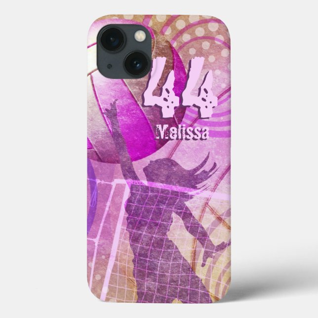Women's Volleyball Player pink purple name number Case-Mate iPhone Case (Back)