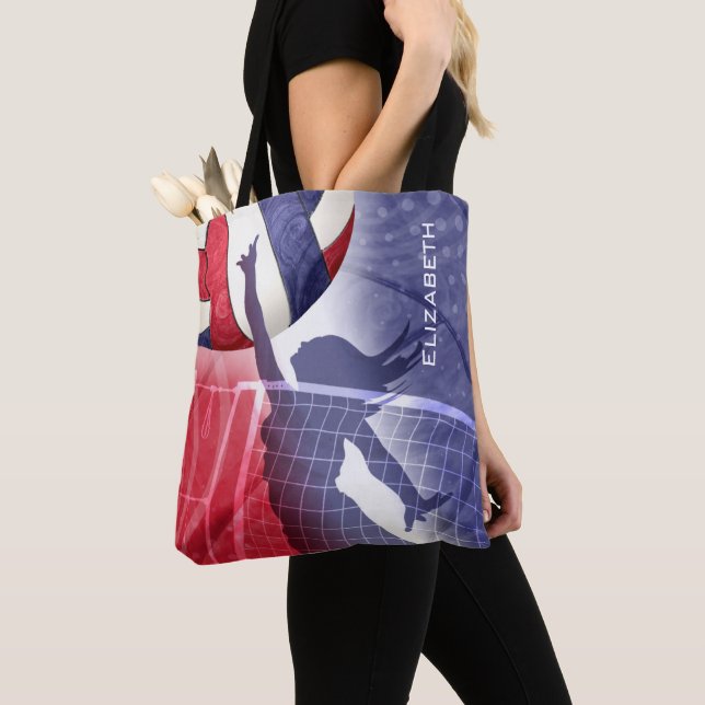 women's volleyball red white blue tote bag (Close Up)