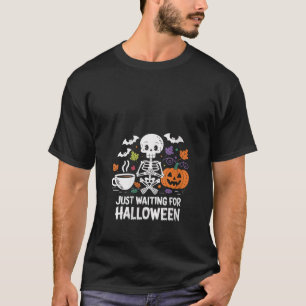 Womens Waiting for Halloween Skeleton Coffee V Nec T-Shirt