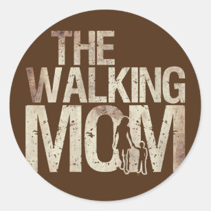 Womens Walking Mom Zombie Woman And Kid Mother's Classic Round Sticker