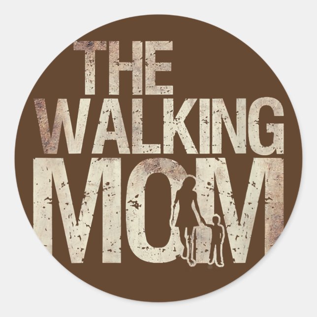 Womens Walking Mom Zombie Woman And Kid Mother's Classic Round Sticker (Front)