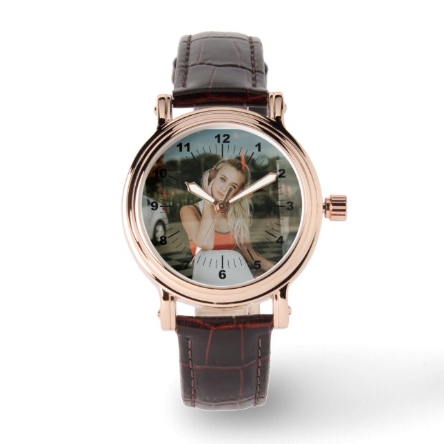 Women's Watch - Personalized Square Brown Leather (Front)