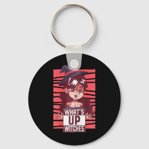 Womens Wat's Up Witches Women Pumpkin Girl Cute Wi Keychain