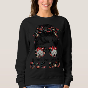 Womens Westie Dog Mom Messy Bun Hair Glasses Sweatshirt