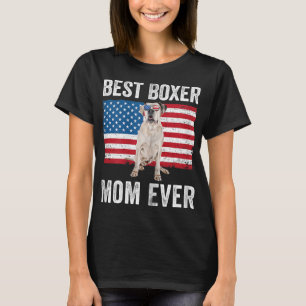 Womens White Boxer Dog Boxer Mom American Flag Dog T-Shirt