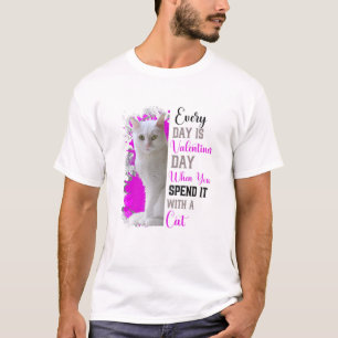 Womens White Cat Mom Valentines Day Cat Mama Funky T-Shirt