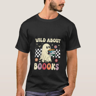 Womens Wild about books chequered ghost reading bo T-Shirt