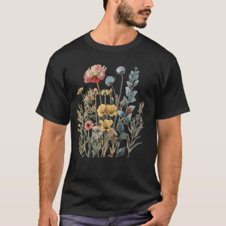 Womens Wildflower Bouquet Botanical Floral Vintage T-Shirt