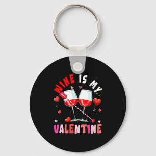 Women's Wine Is My Valentine Hearts Matching Drink Keychain
