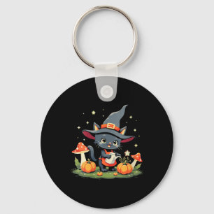 Womens Witchy Black Cat Watering Magical Pumpkins Keychain