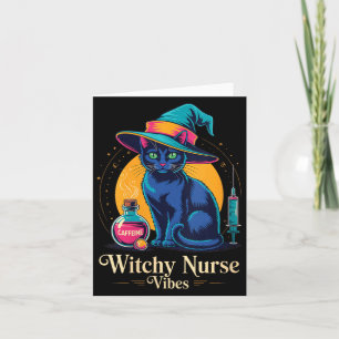 Womens Witchy Nurse Vibes Black Cat Halloween _ Card