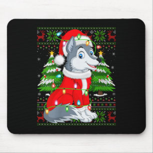 Womens Wolf Christmas Lights Santa Costume Ugly Xm Mouse Pad