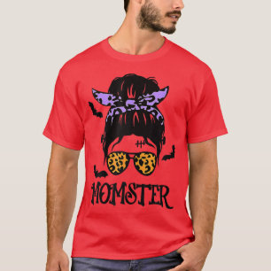 Womens Women Leopard Sunglasses Momster Messy Bun T-Shirt