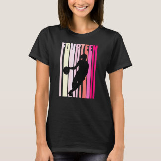 Womens Womens Basketball 14th Birthday Pink Retro T-Shirt