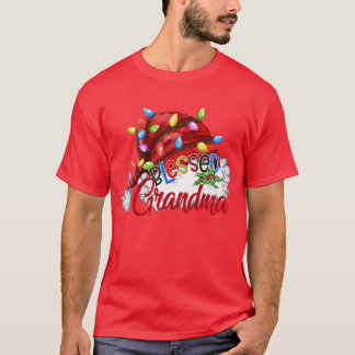 Womens Womens Blessed Grandma Santa Hat Christmas T-Shirt