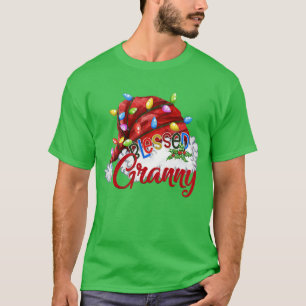 Womens Womens Blessed Granny Santa Hat Xmas Light T-Shirt