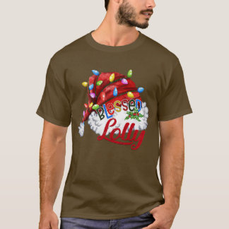 Womens Womens Blessed Lolly Santa Hat  Xmas Light  T-Shirt