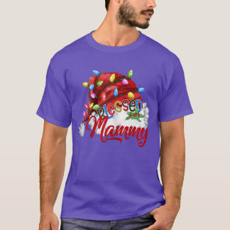 Womens Womens Blessed Mammy Santa Hat Xmas Light7 T-Shirt