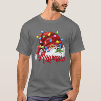 Womens Womens Blessed Mawmaw Santa Hat  Xmas Light T-Shirt